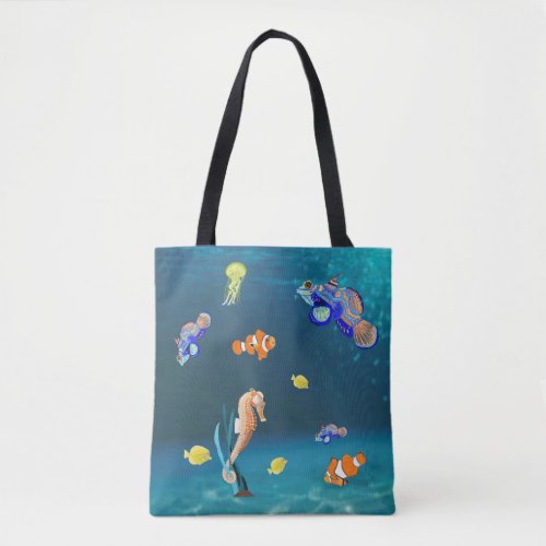 Colourful tropical fish and Seahorse Tote Bag