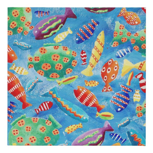 Colourful Tropical Fish Painting Faux Canvas Print (Front)
