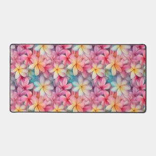 Colourful Tropical Plumeria Frangipani Patterned Desk Mat