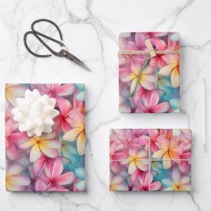 Colourful Tropical Plumeria Frangipani Wrapping Paper Sheets