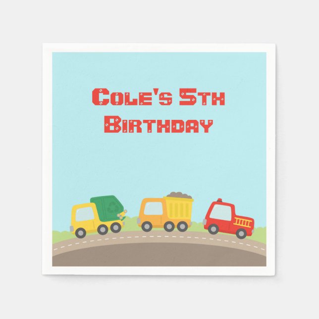 Colourful Truck Boys Birthday Party Supplies Napkins (Front)