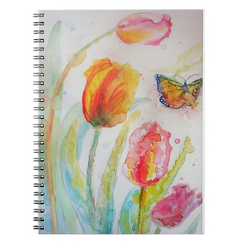 Colourful Tulip and Butterfly Watercolor floral Notebook