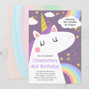 Colourful Unicorn and Rainbows Birthday Party Invitation