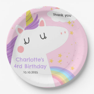 Colourful Unicorn and Rainbows Birthday Party Paper Plates