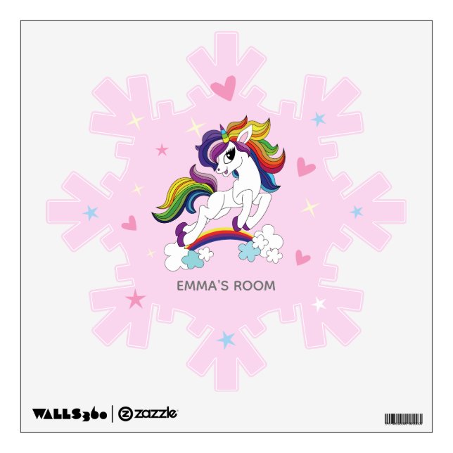 Colourful Unicorn Rainbow Pink Nursery Wall Decal (Front)