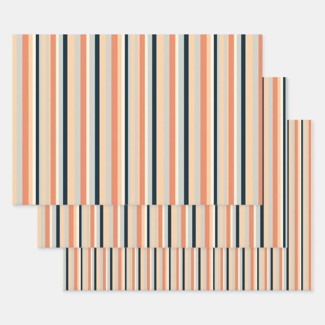 Colourful Vertical Stripe Patterned Wrapping Paper Sheets (Set)