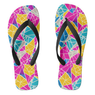 Colourful Vibrant Abstract Geometric Shapes Lines Flip Flops