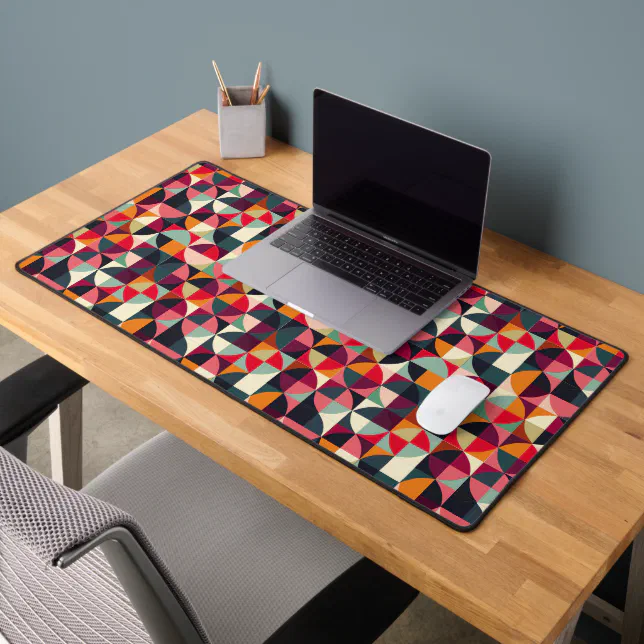 Colourful Vibrant Retro-Inspired Geometric Large Desk Mat | Zazzle
