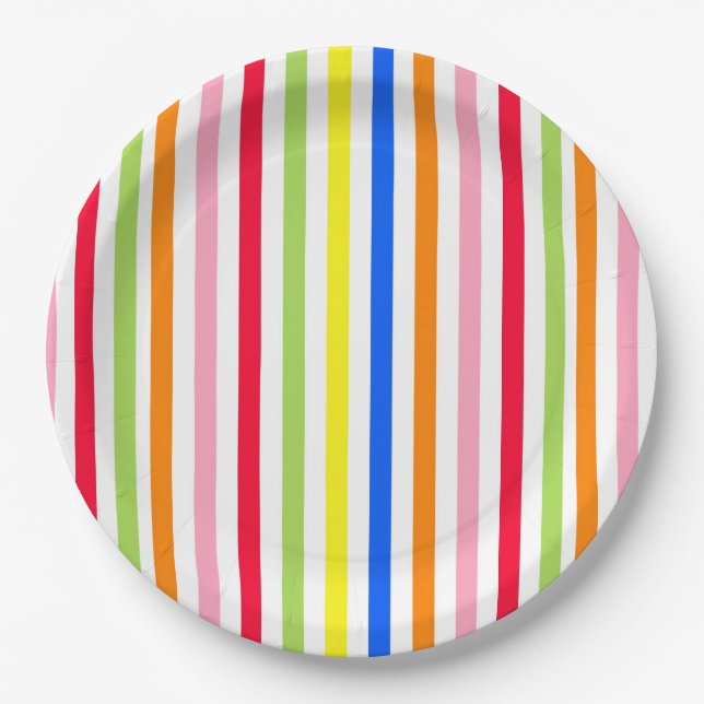 Colourful Vibrant Stripes Pattern Design  Paper Plates (Front)