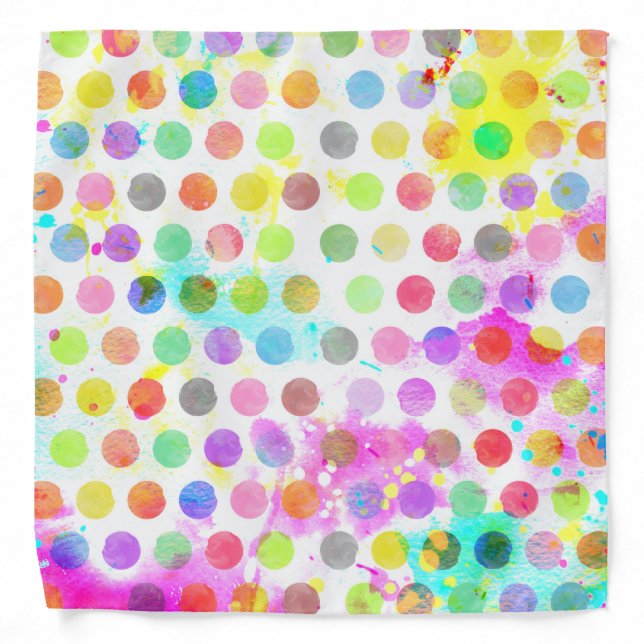 colourful vibrant watercolour splatters polka dots bandana (Front)
