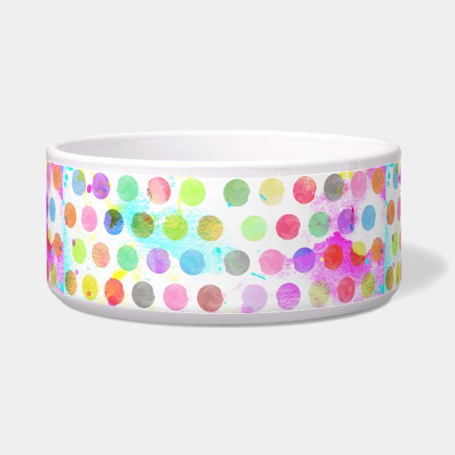 colourful vibrant watercolour splatters polka dots bowl (Front)