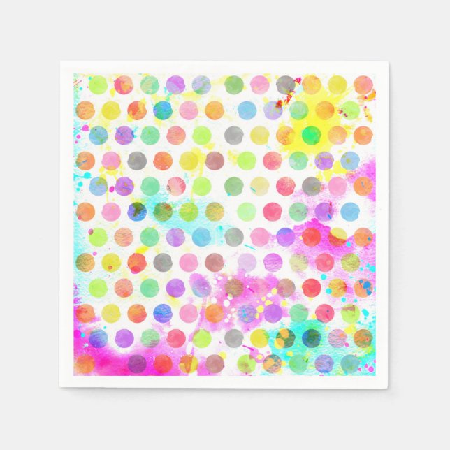 colourful vibrant watercolour splatters polka dots paper napkins (Front)