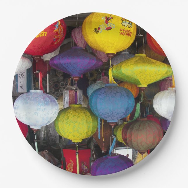 Colourful Vietnamese hanging lanterns  Paper Plates (Front)