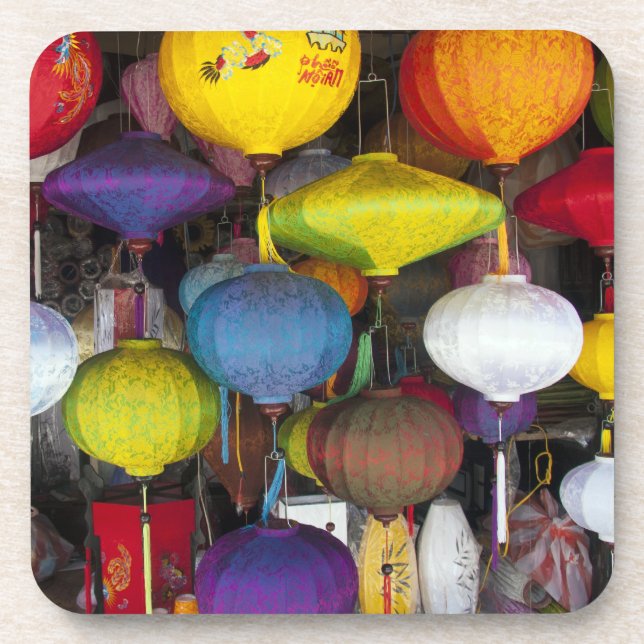 Colourful Vietnamese lanterns Beverage Coaster (Front)