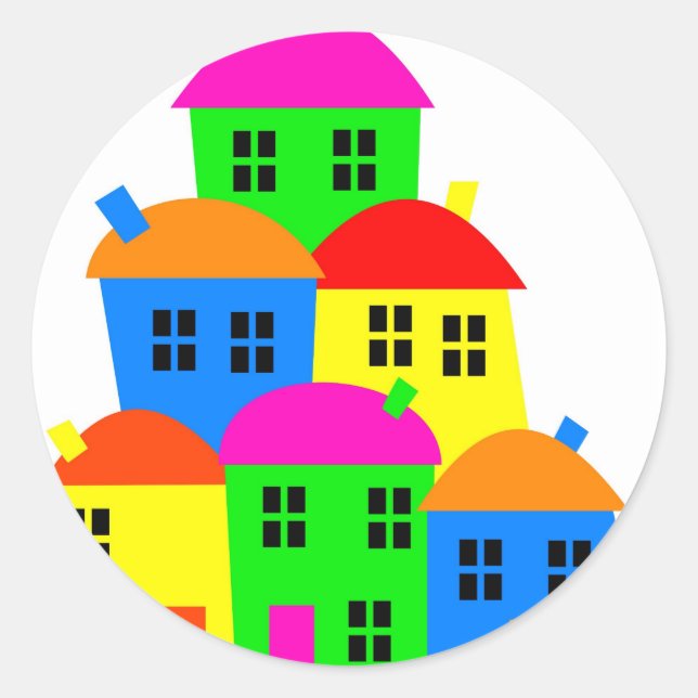 Colourful Village Classic Round Sticker (Front)