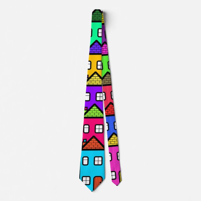 Colourful Village Moving House Real Estate Neck Tie (Front)