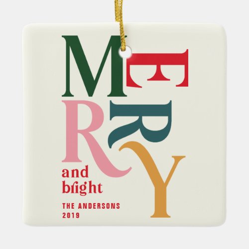 Colourful vintage merry christmas retro merry  ceramic ornament