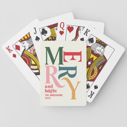 Colourful vintage merry christmas retro merry poker cards