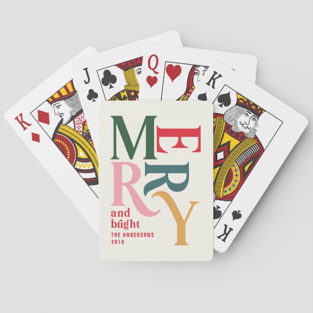 Colourful vintage merry christmas retro merry poker cards (Back)
