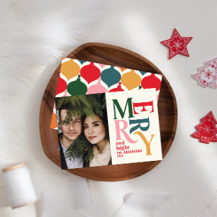 Colourful vintage merry chritsmas photo announcement