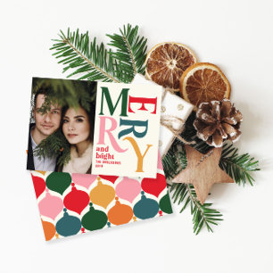 Colourful vintage merry chritsmas photo announcement