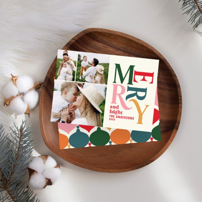 Colourful vintage merry chritsmas photo announcement (Creator Uploaded)