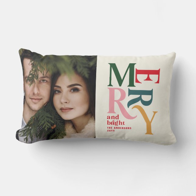Colourful vintage merry chritsmas photo  lumbar pillow (Front)