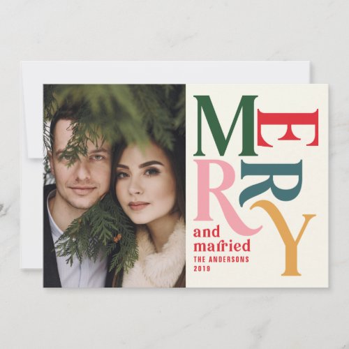 Colourful vintage merry  married Christmas photo Announcement