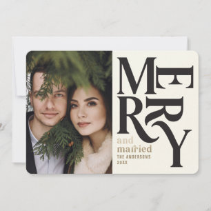 Colourful vintage merry + married chritsmas photo announcement