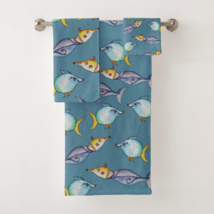Colourful Watercolor Fish Bath Towel Set