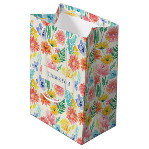 Colourful Watercolor Pastel Floral Medium Gift Bag