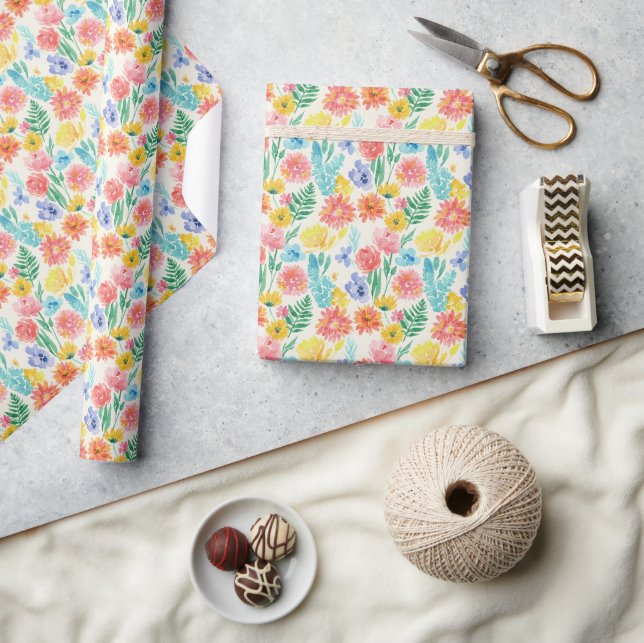Colourful Watercolor Pastel Floral Wrapping Paper (Crafts)