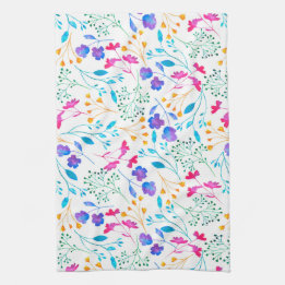 Colourful Watercolour Floral Kitchen Tea Towel