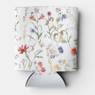 Colourful watercolour wild flower can cooler
