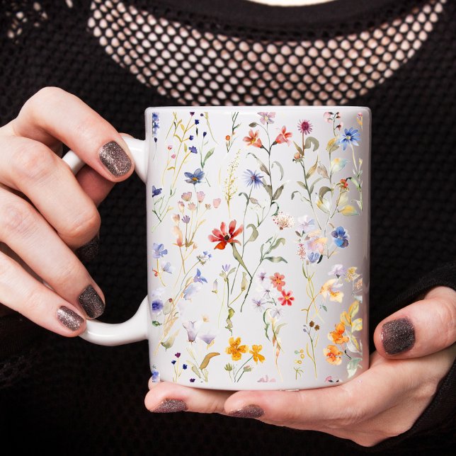 Colourful watercolour wild flower  coffee mug (Creator Uploaded)