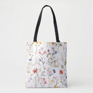 Colourful watercolour wild flower tote bag