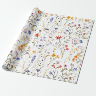 Colourful watercolour wild flower wrapping paper