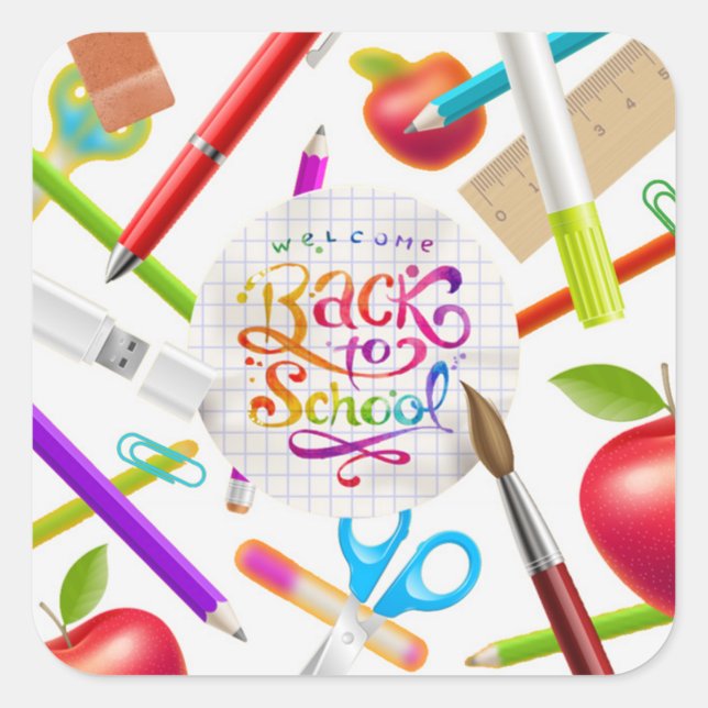 Colourful Welcome Back to School Square Square Sticker (Front)