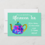 Colourful whimsical teapot afternoon tea party invitation