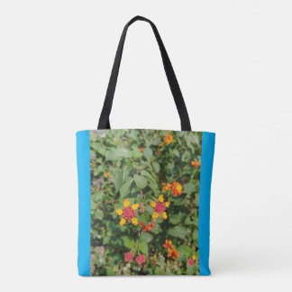 colourful wild bush flower design tote bag