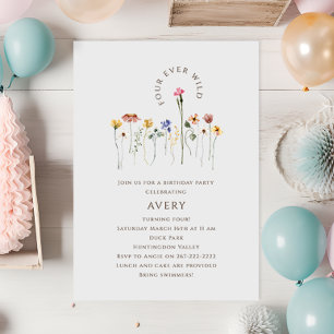 Colourful Wildflower Four Ever Wild Birthday Party Invitation