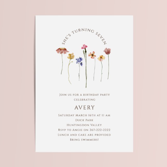 Colourful Wildflower Seventh Birthday Party Invitation (Creator Uploaded)