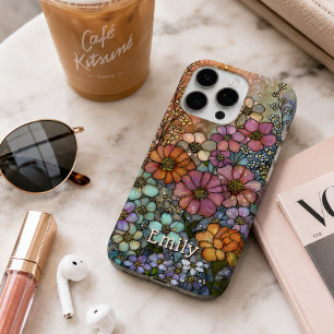 Colourful Wildflower Stained Glass Personalized iPhone 16 Pro Max Case