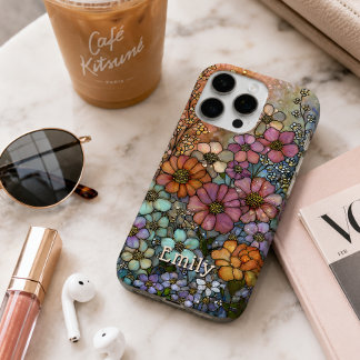 Colourful Wildflower Stained Glass Personalized iPhone 16 Pro Max Case