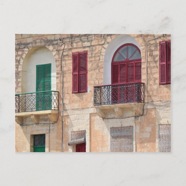 Colourful Window Shutters in Malta Postcard (Front)