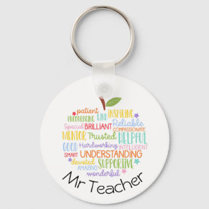 Colourful Word Art Apple Keychain, Thank You Teach Keychain