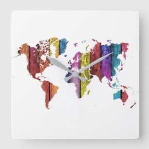 Colourful World Map Wall Clock