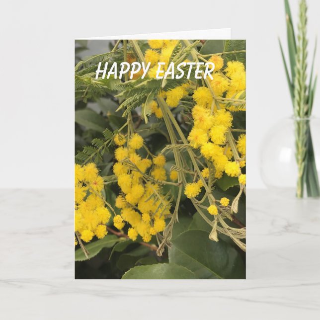 Colourful Yellow Mimosa Easter Holiday Card (Front)