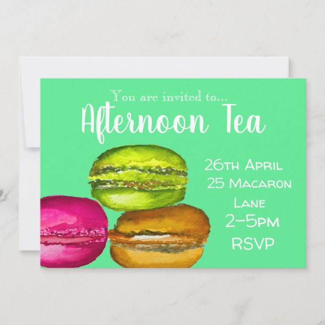 Colourful yummy macaroon afternoon tea party invitation (Front)