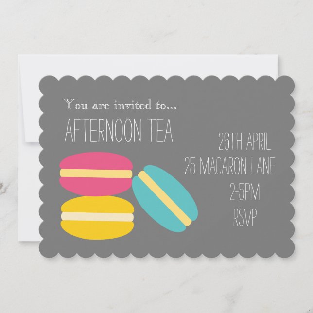 Colourful yummy macaroon afternoon tea party invitation (Front)